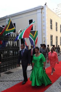 Deputy President Kgalema Motlanthe with Ms Nomaindia Mfeko, Deputy Speaker of Parliament's National Assembly accompanied by his partner Ms Gugu Mtshali and Ms Thandi Memela, Deputy Chairperson of NCOP arriving at the Parliament. President Jacob Zuma willl be delivering his last State of the Nation Address to a joint sitting of the two houses, Cape Town. Picture: GCIS.