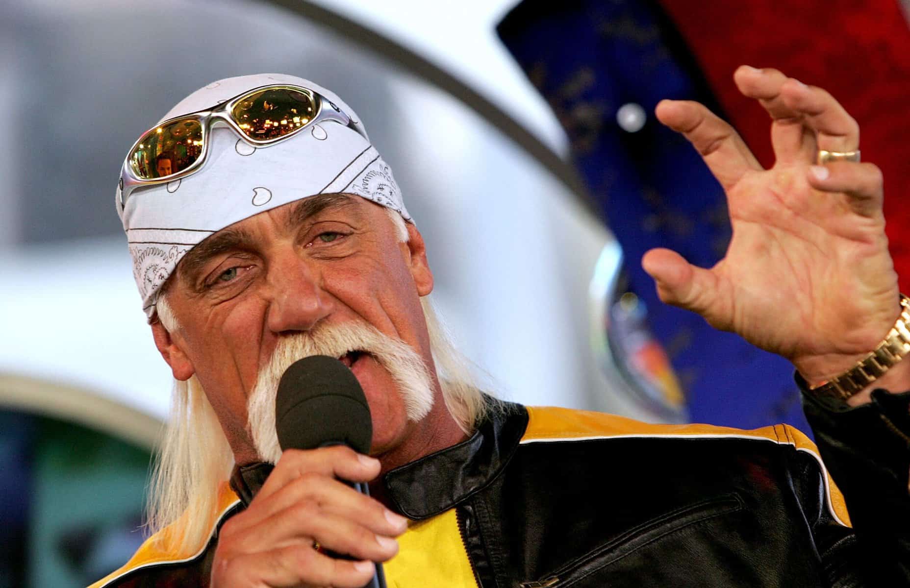 Hulk Hogan speaking on a mic