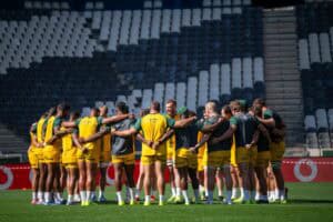 Springboks team in a huddle
