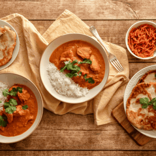 Buttermilk butter chicken with potato paratha and pickled carrots recipe