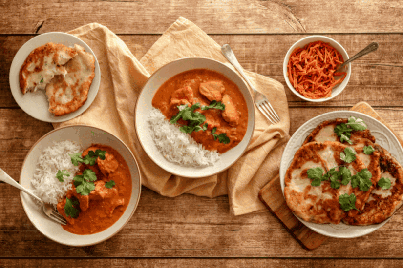 Buttermilk butter chicken with potato paratha and pickled carrots recipe