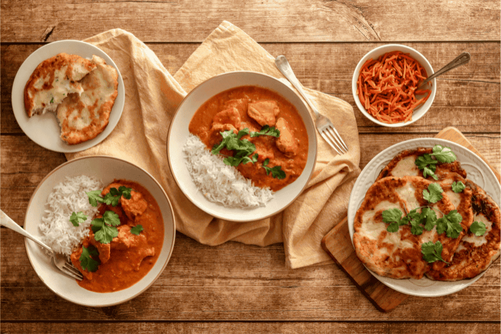 Buttermilk butter chicken with potato paratha and pickled carrots recipe