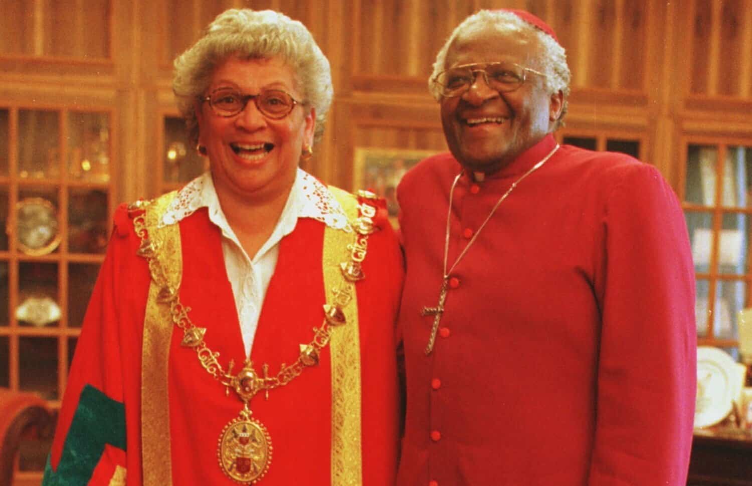 Theresa Solomon with Desmond Tutu. Solomon's funeral is today