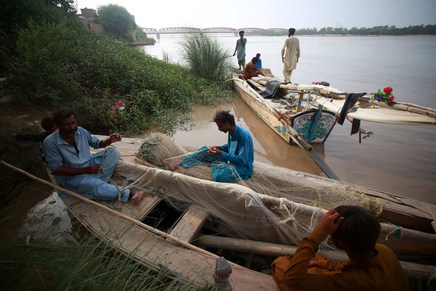 Water level situation in the Indus river following monsoon rains in Hyderabad