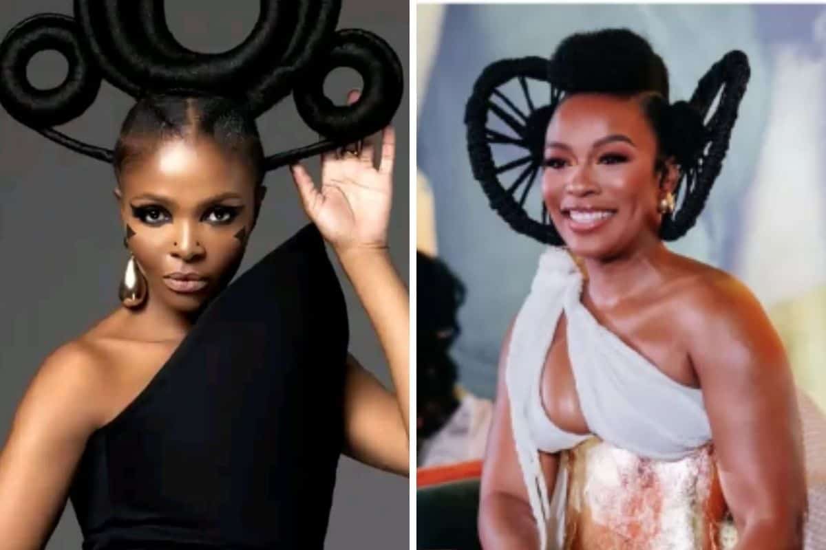 Simphiwe Dana and Nomzamo Mbatha showing off their beautiful hairstyles
