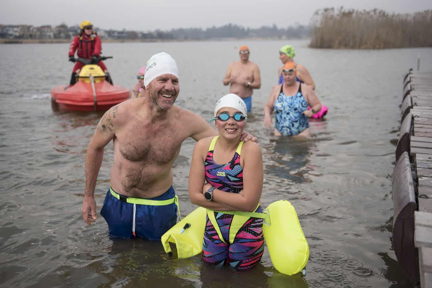 Polar bear mid-winter swim in Benoni