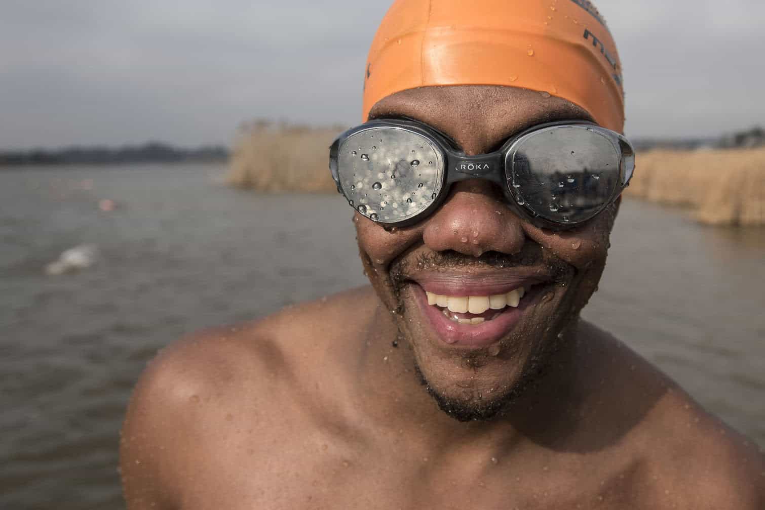Polar bear mid-winter swim in Benoni