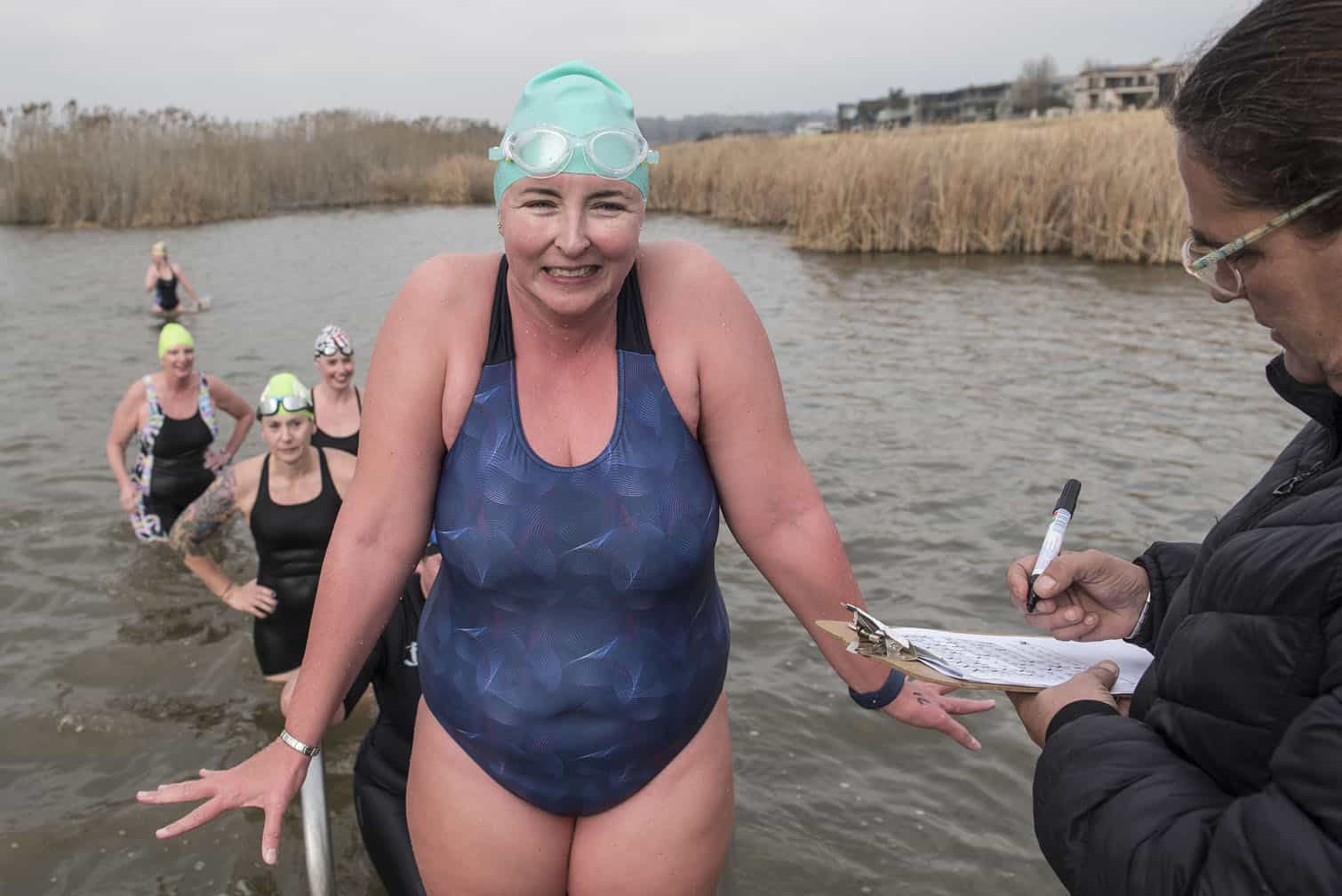 Polar bear mid-winter swim in Benoni