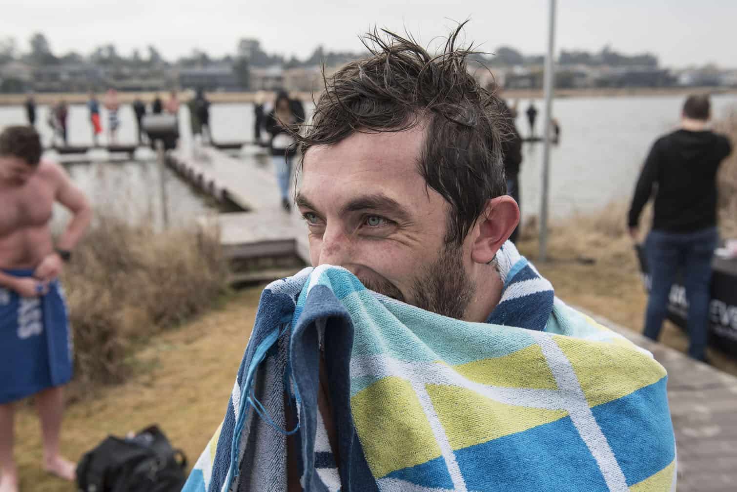 Polar bear mid-winter swim in Benoni