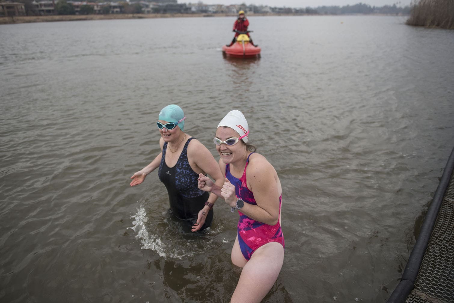 Polar bear mid-winter swim in Benoni