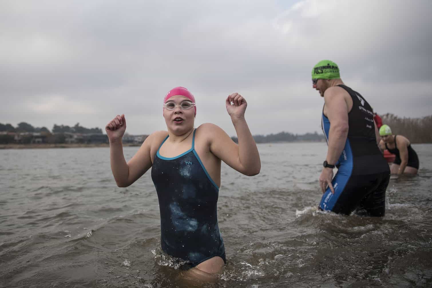 Polar bear mid-winter swim in Benoni