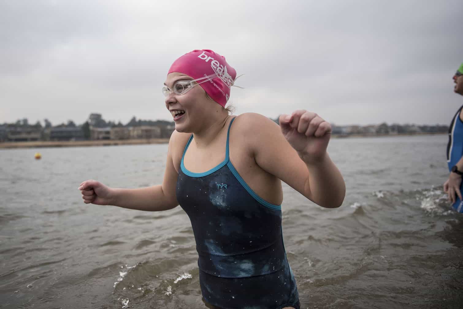 Polar bear mid-winter swim in Benoni