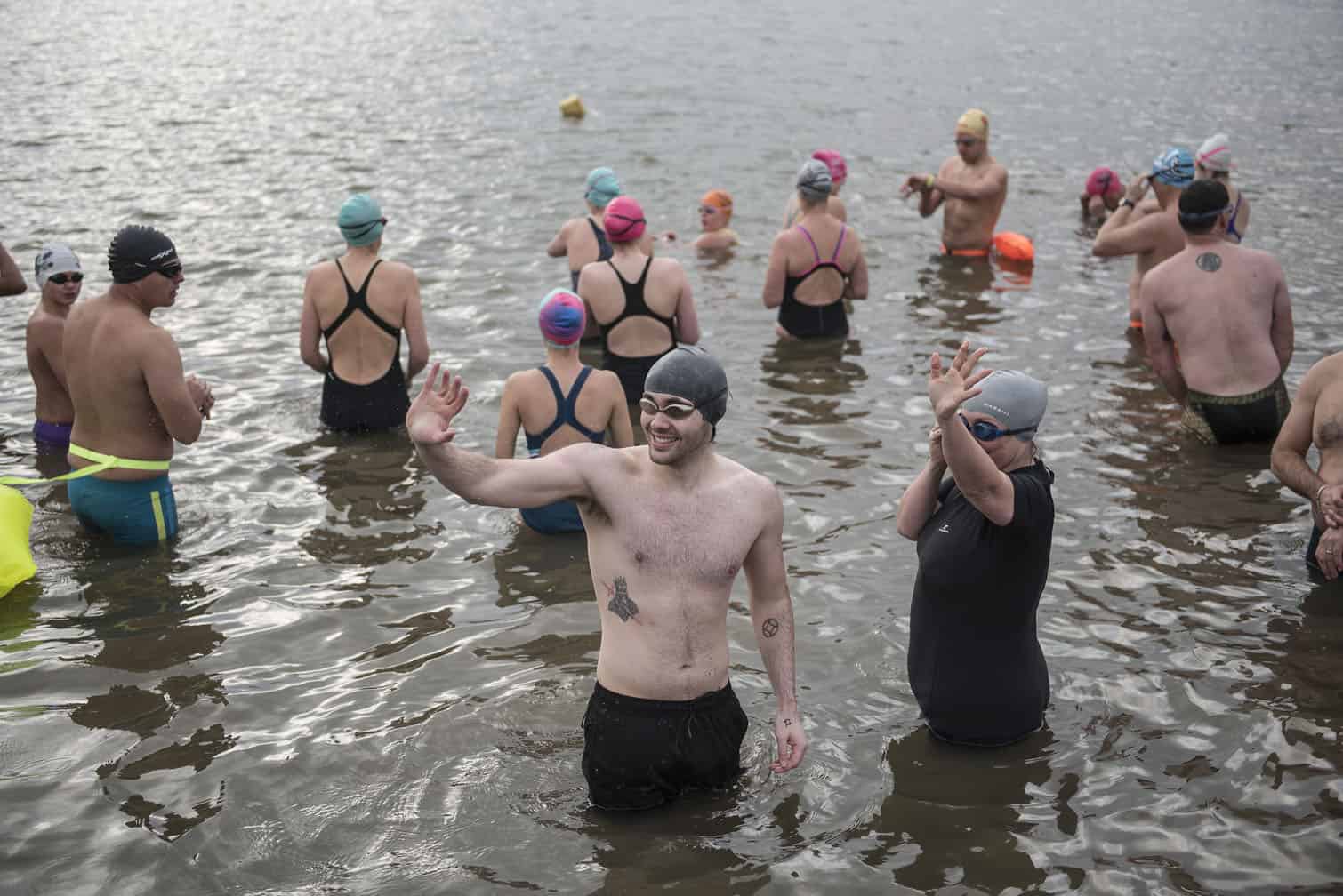 Polar bear mid-winter swim in Benoni