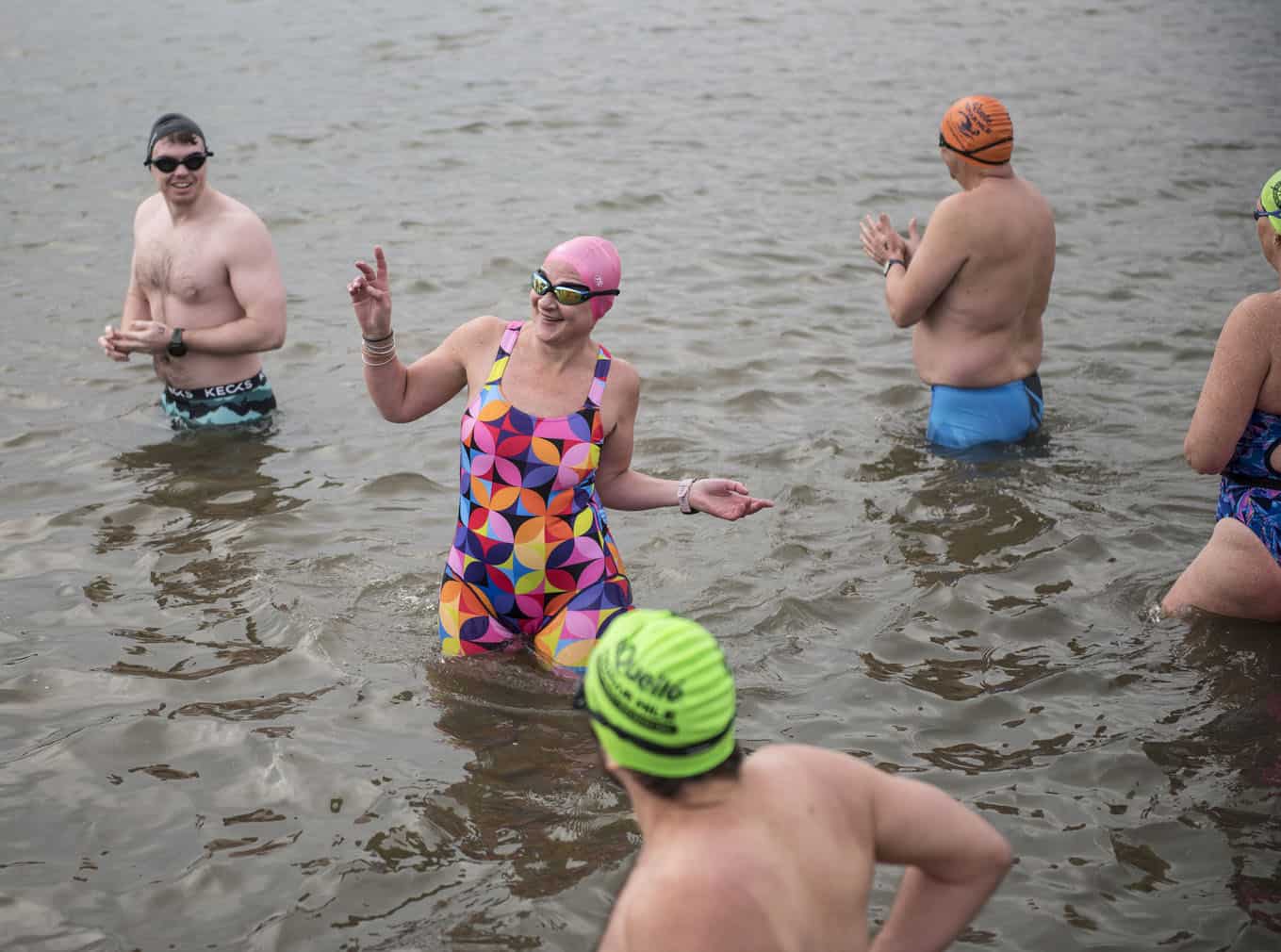 Polar bear mid-winter swim in Benoni