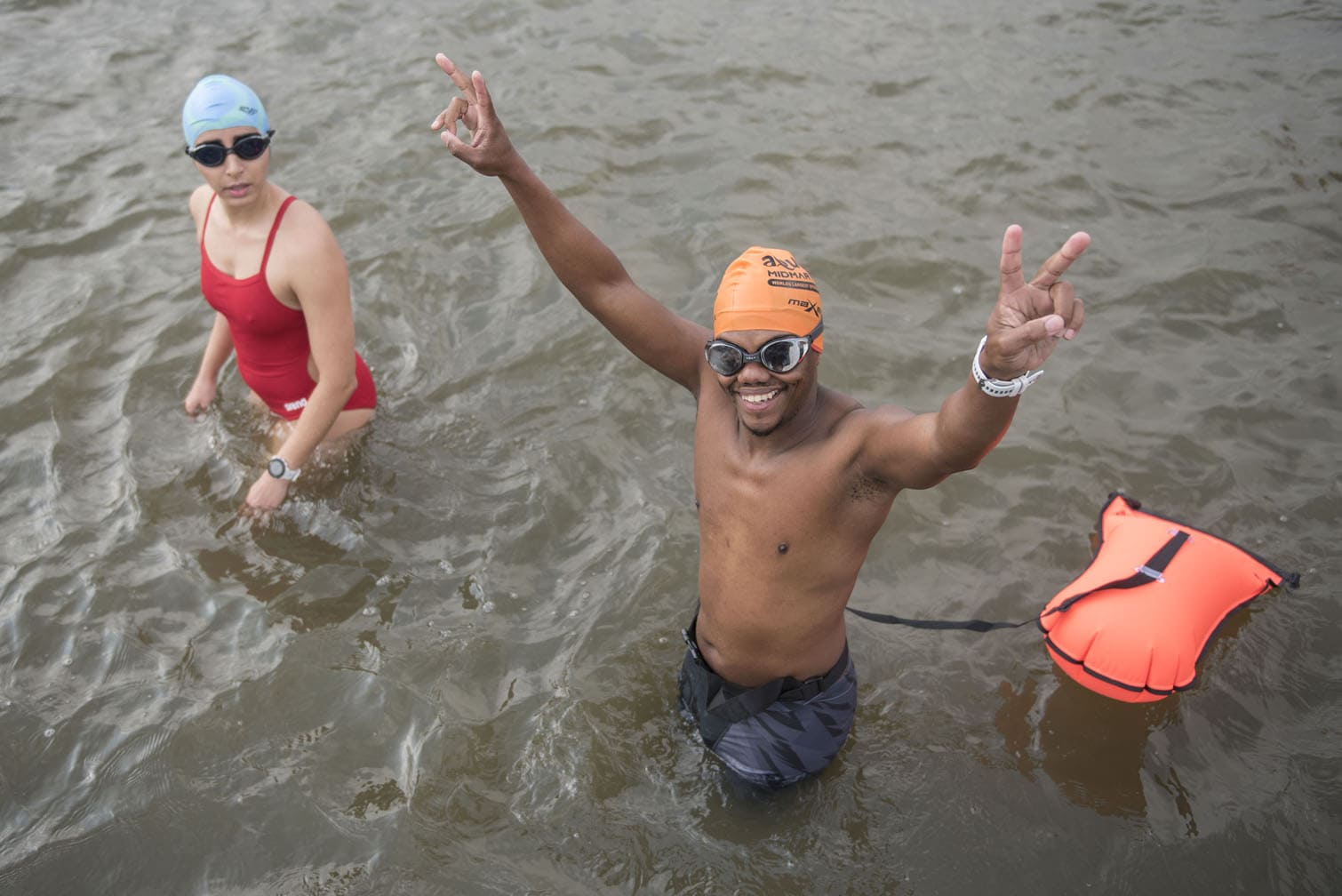 Polar bear mid-winter swim in Benoni