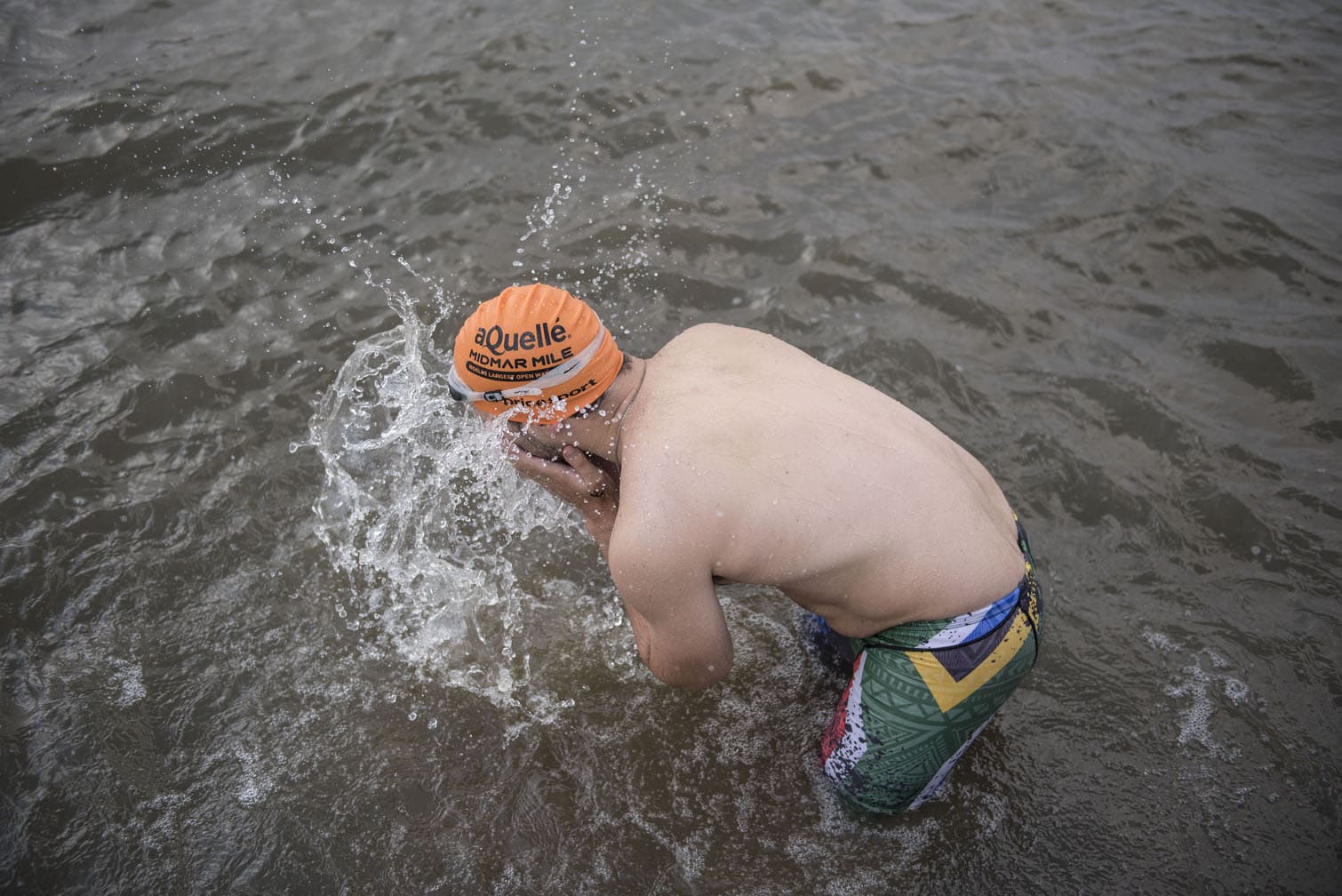 Polar bear mid-winter swim in Benoni