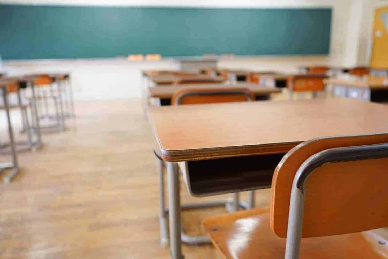 School desks in a classroom