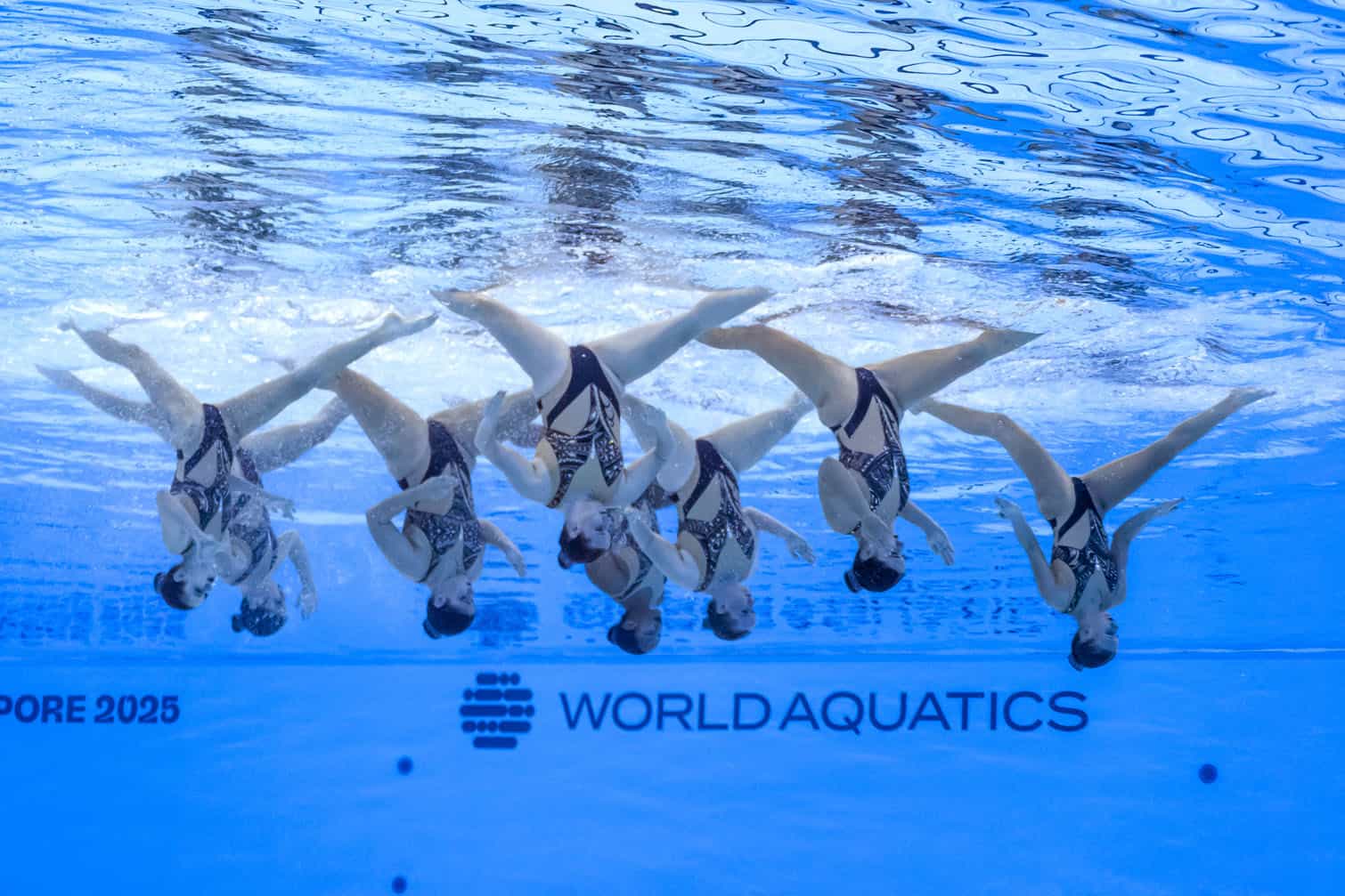 South Africa competes in the preliminary round of the team free artistic swimming
