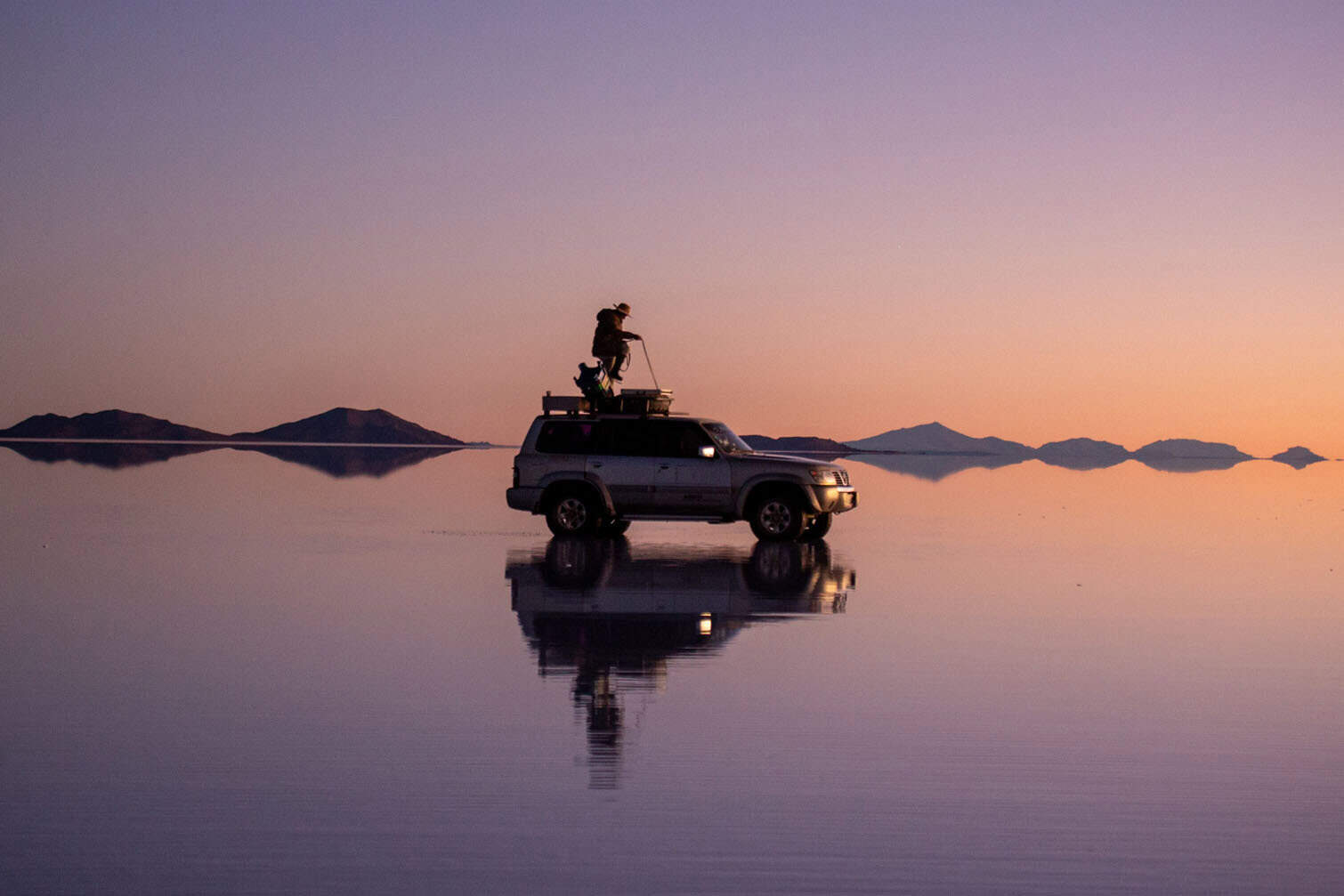 Sunset at the Uyuni Salt Flat in Bolivia