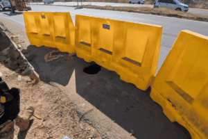 Illegal mine shaft entrance on a public road