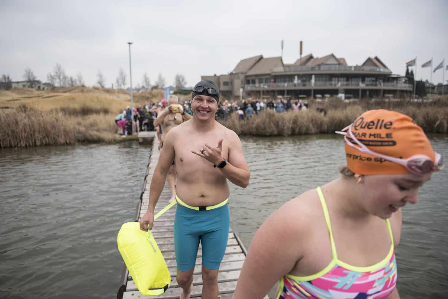 Polar bear mid-winter swim in Benoni