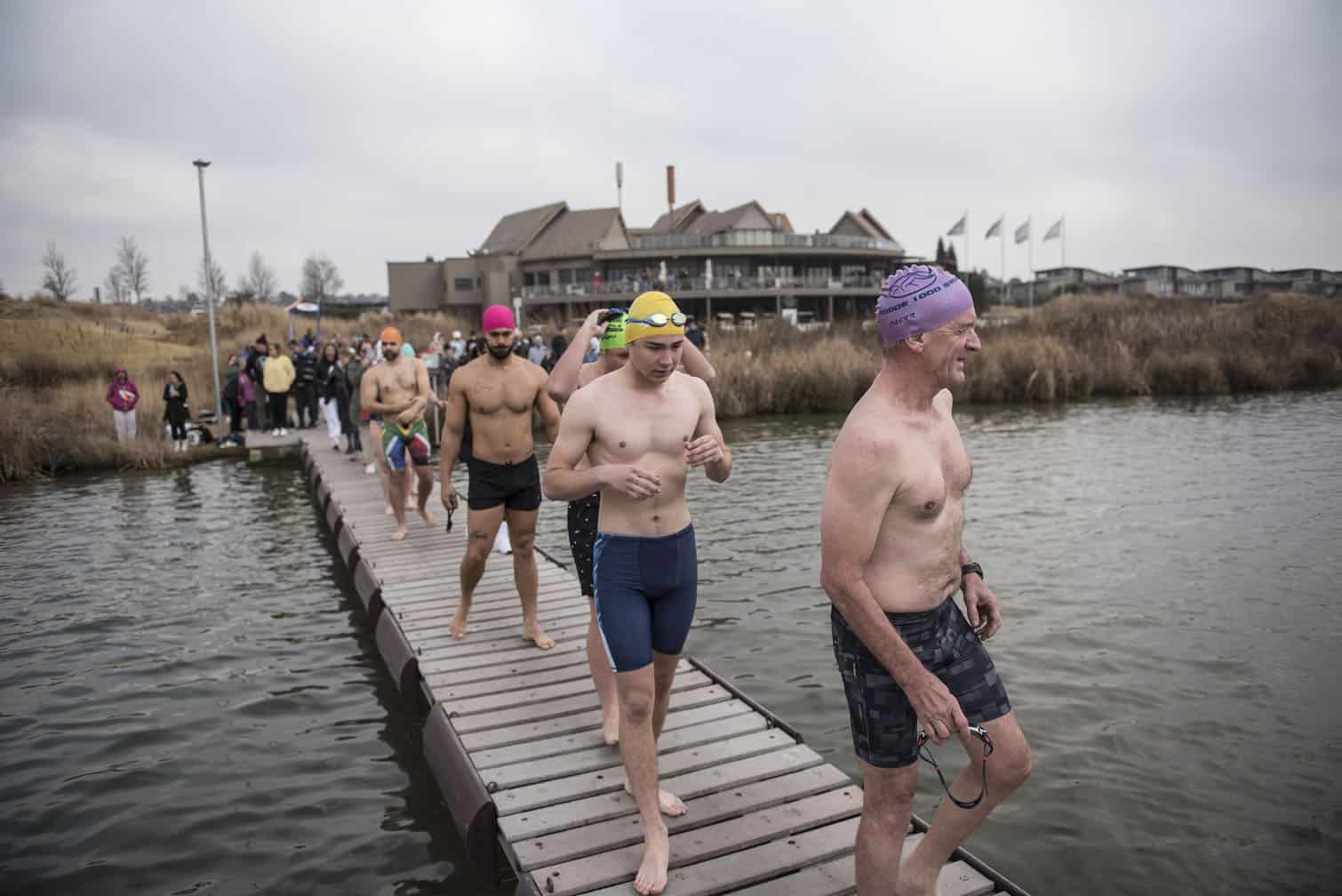 Polar bear mid-winter swim in Benoni
