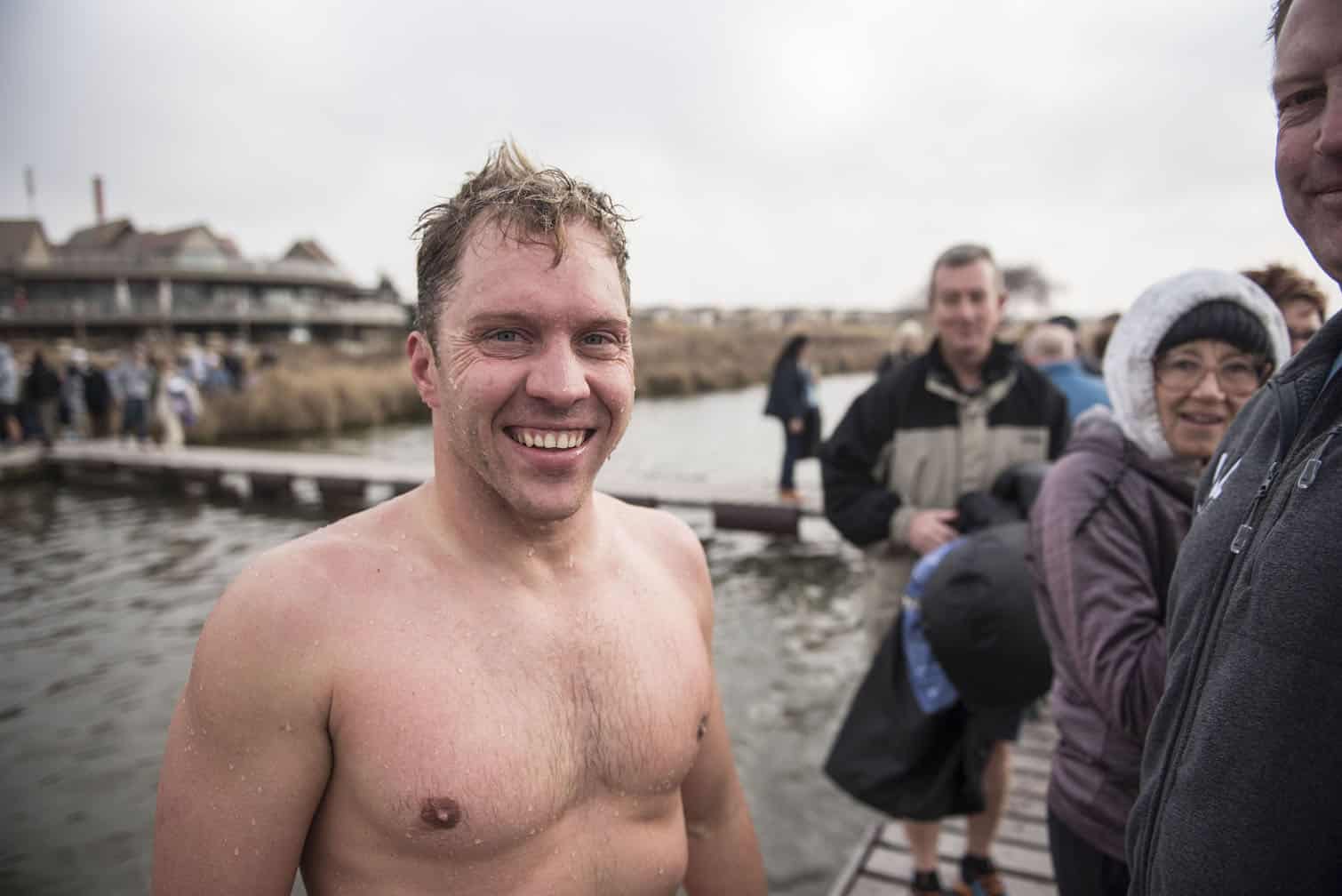 Polar bear mid-winter swim in Benoni