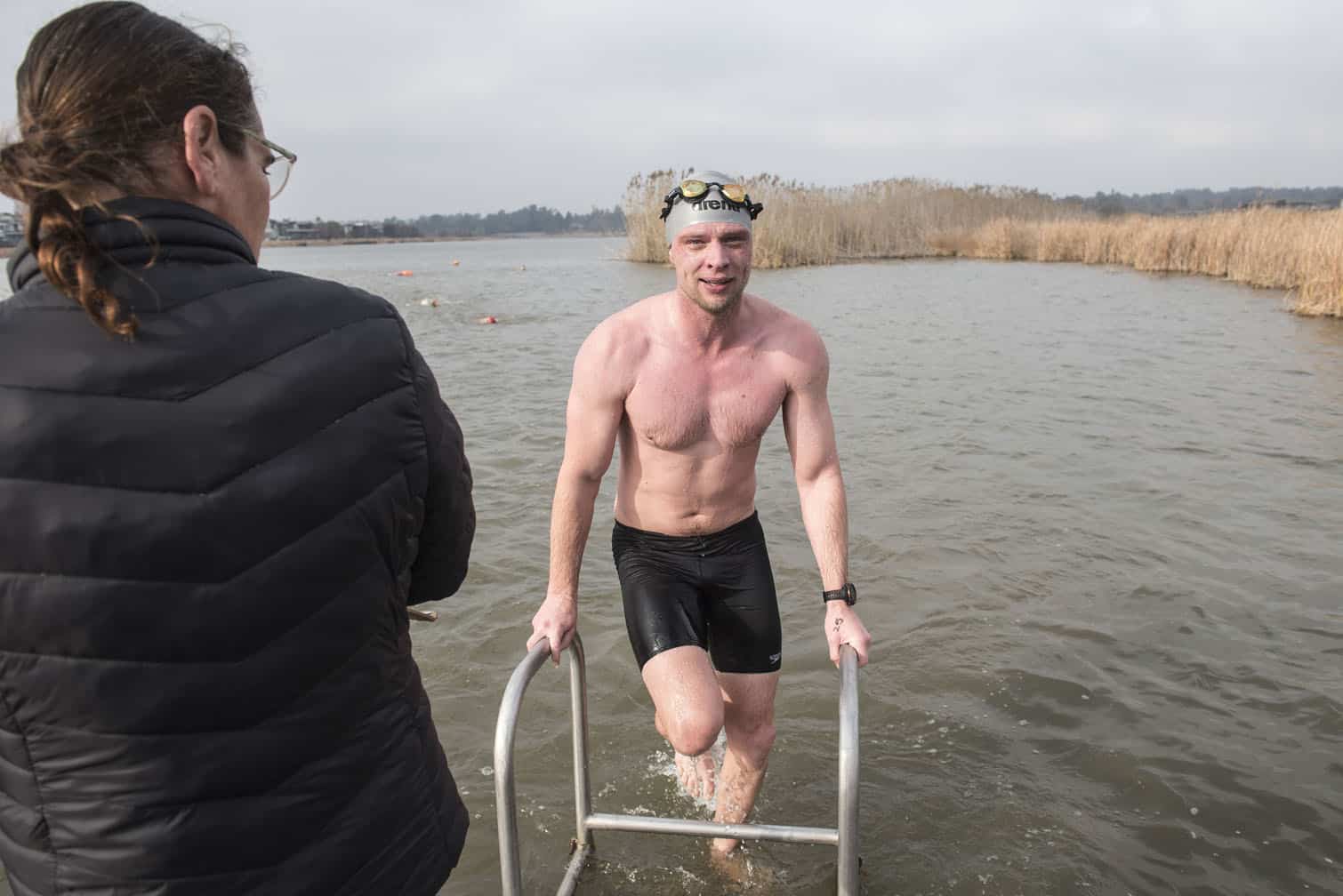 Polar bear mid-winter swim in Benoni