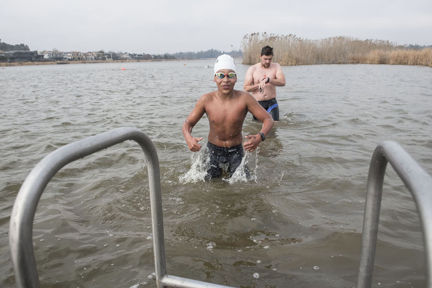 Polar bear mid-winter swim in Benoni