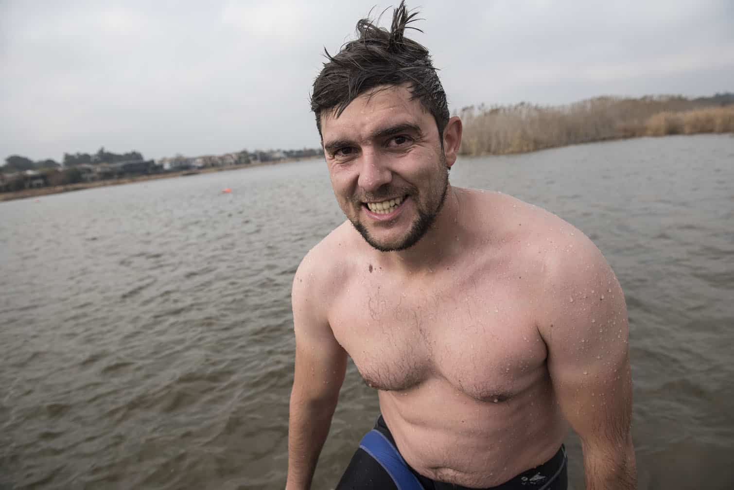 Polar bear mid-winter swim in Benoni