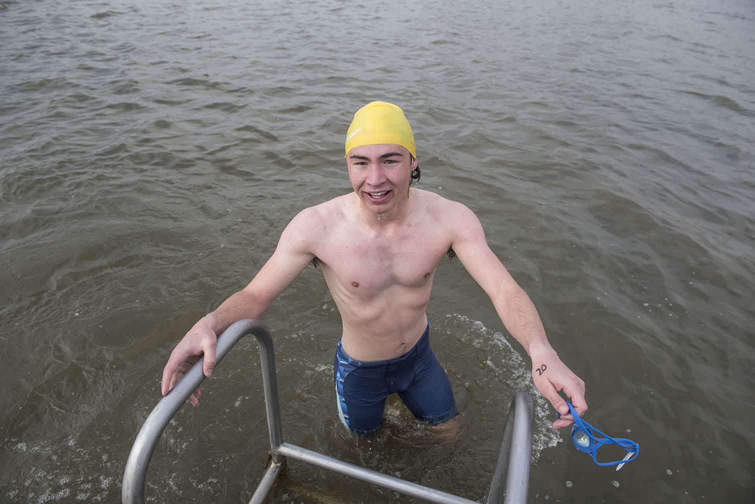 Polar bear mid-winter swim in Benoni