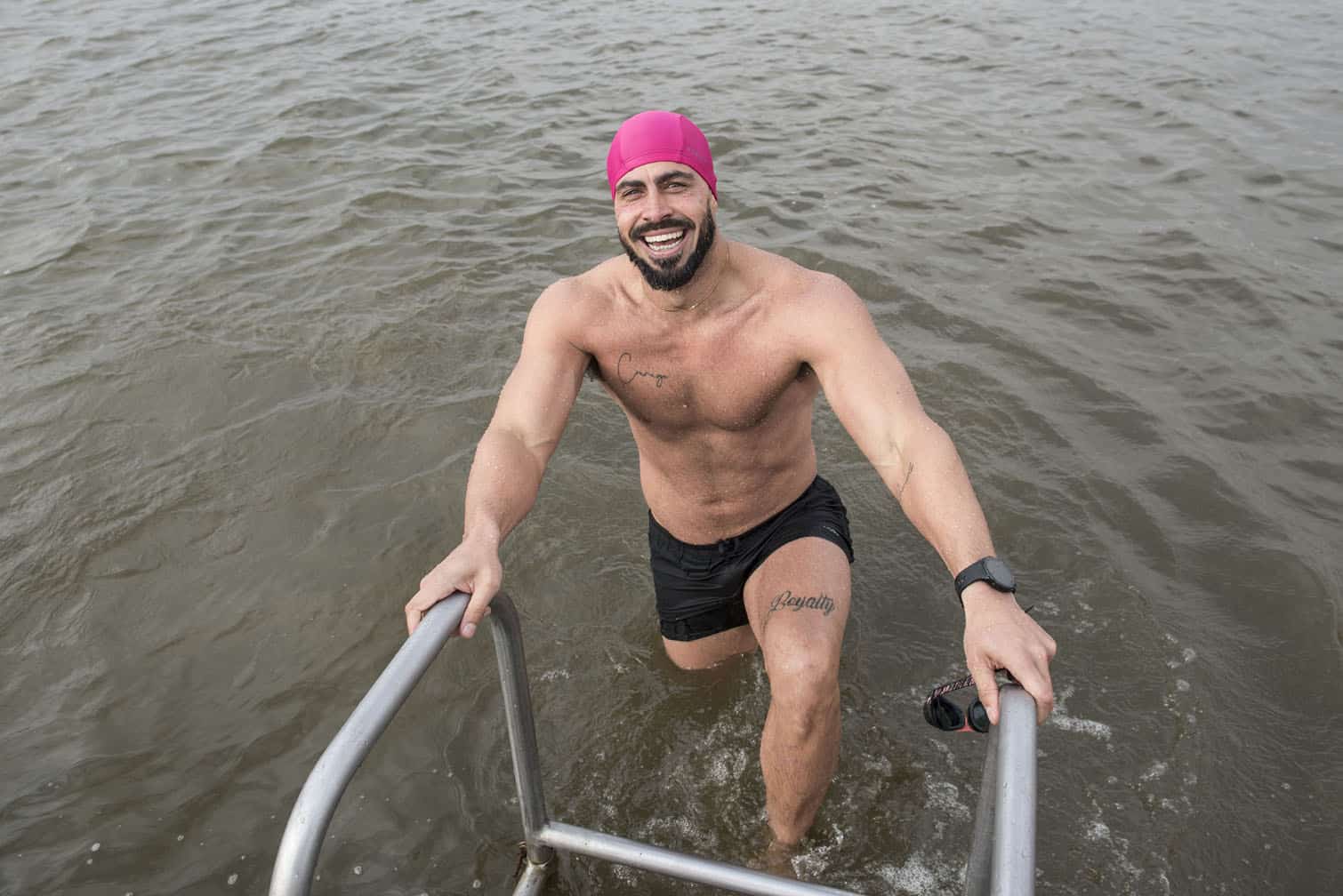 Polar bear mid-winter swim in Benoni