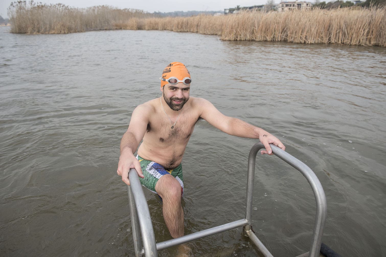 Polar bear mid-winter swim in Benoni