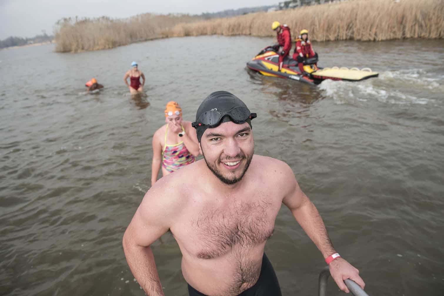 Polar bear mid-winter swim in Benoni