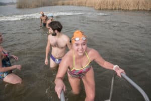 Polar bear mid-winter swim in Benoni