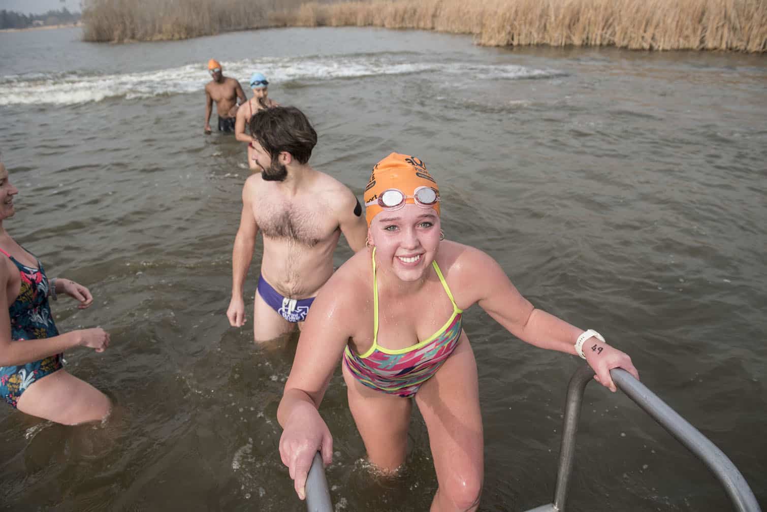Polar bear mid-winter swim in Benoni