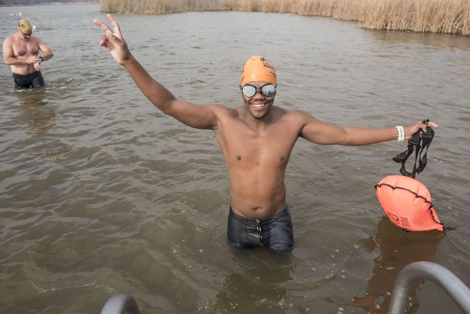 Polar bear mid-winter swim in Benoni