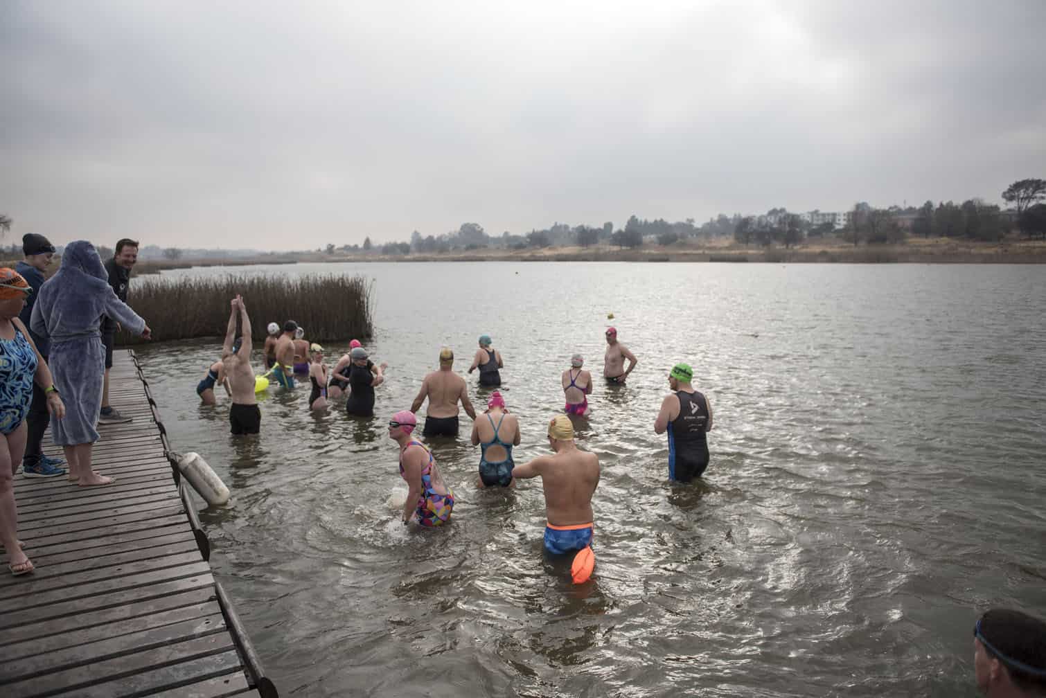 Polar bear mid-winter swim in Benoni