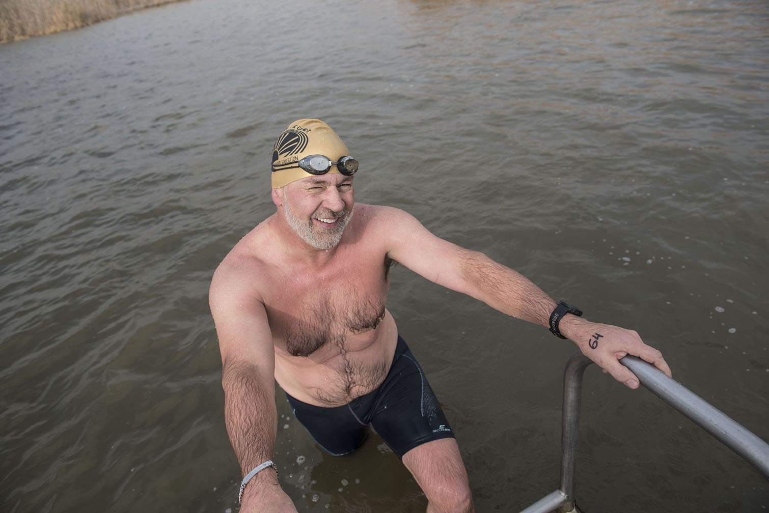 Polar bear mid-winter swim in Benoni
