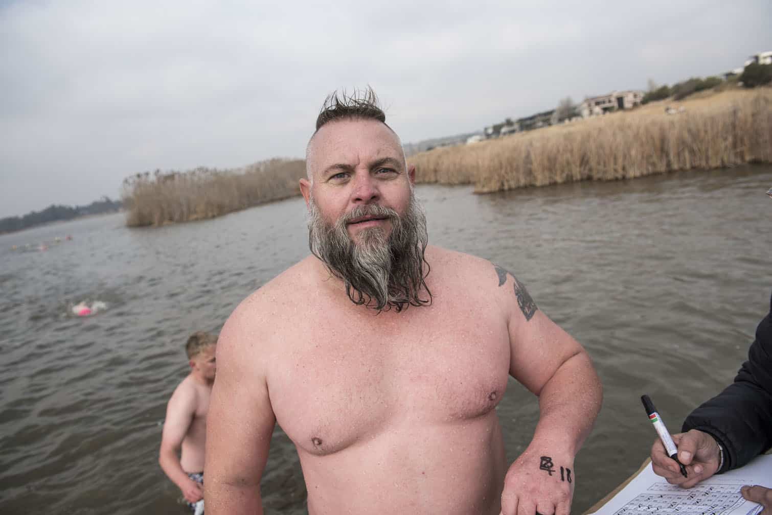 Polar bear mid-winter swim in Benoni