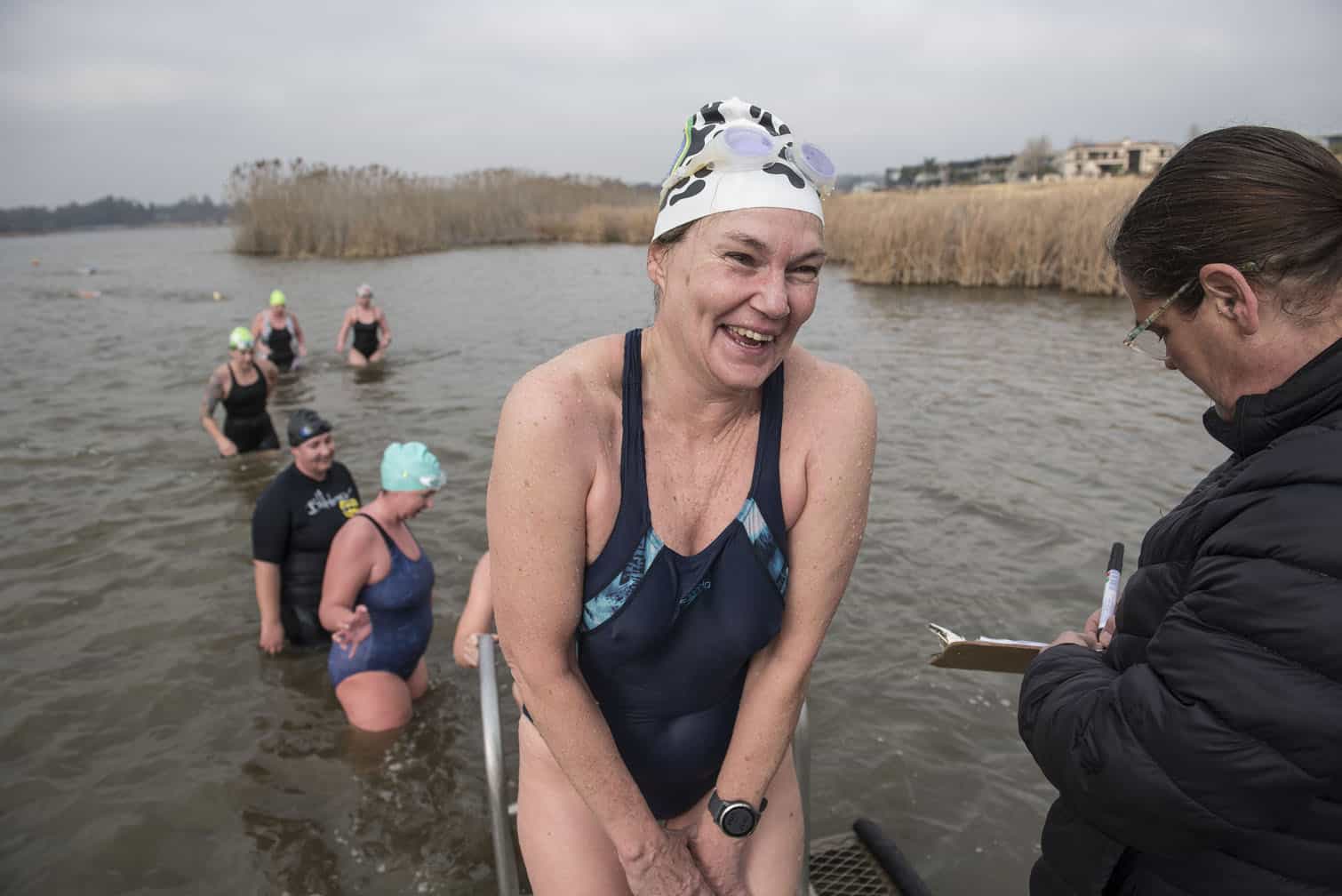 Polar bear mid-winter swim in Benoni