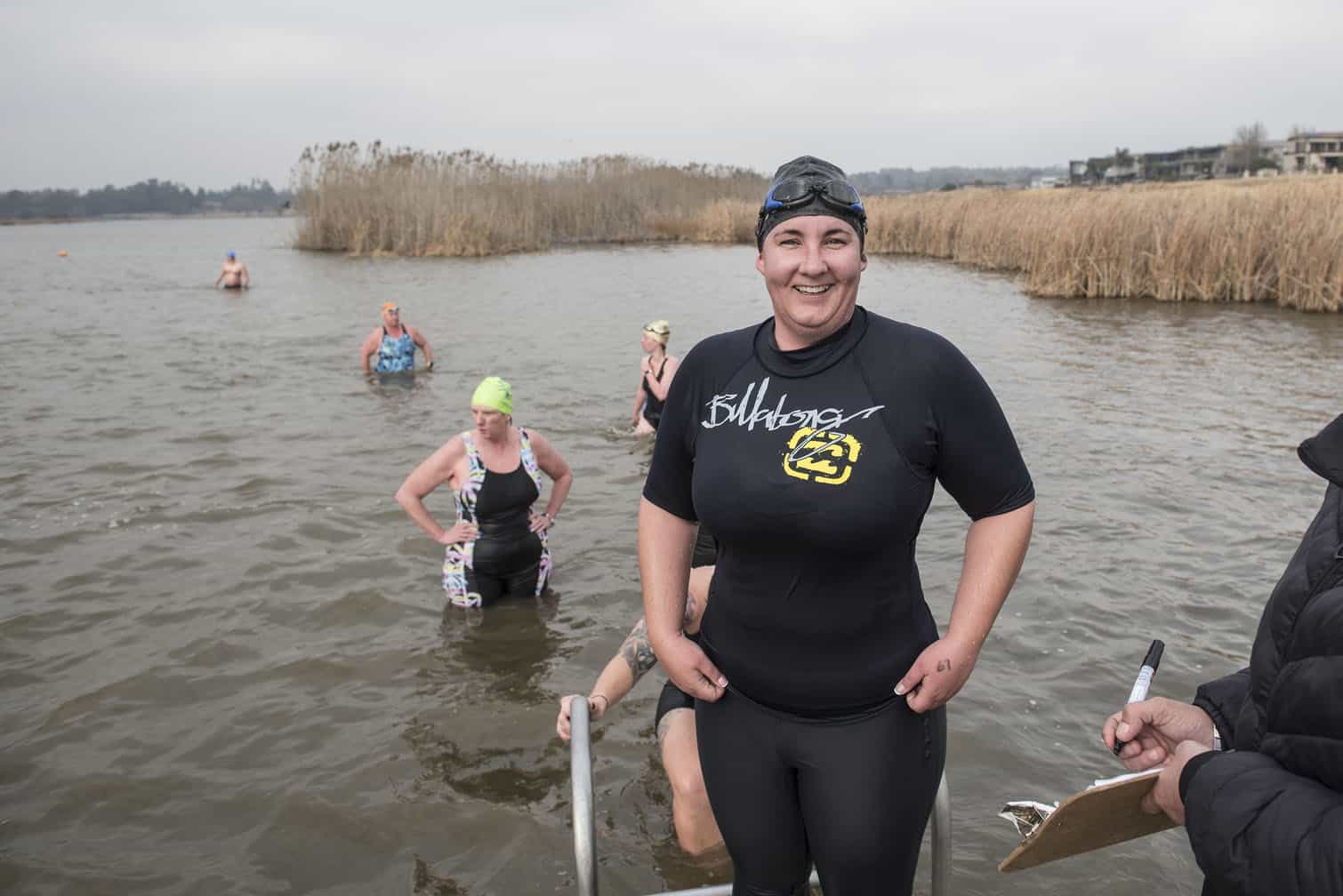 Polar bear mid-winter swim in Benoni