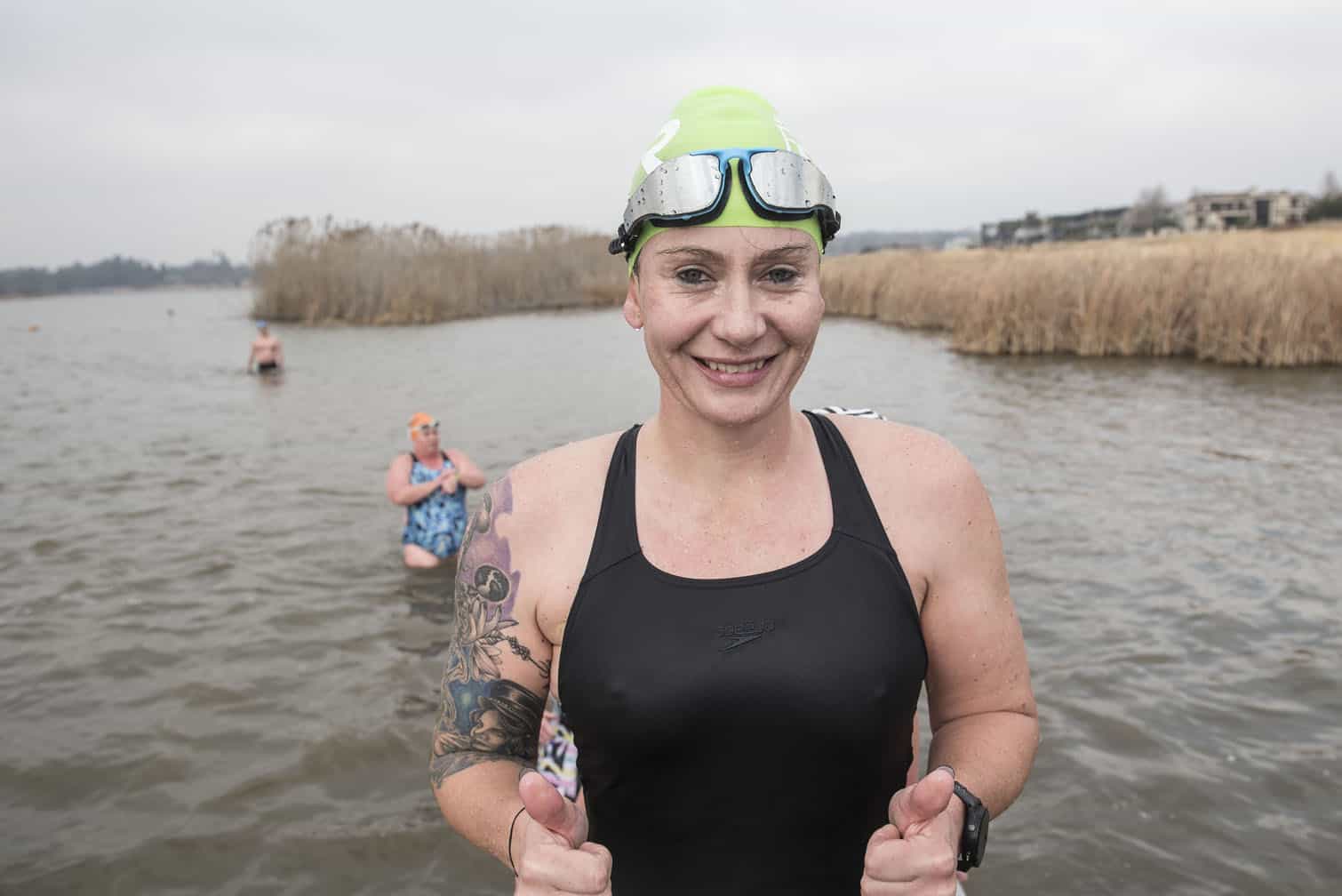 Polar bear mid-winter swim in Benoni