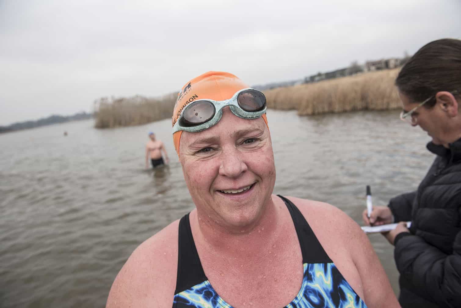 Polar bear mid-winter swim in Benoni