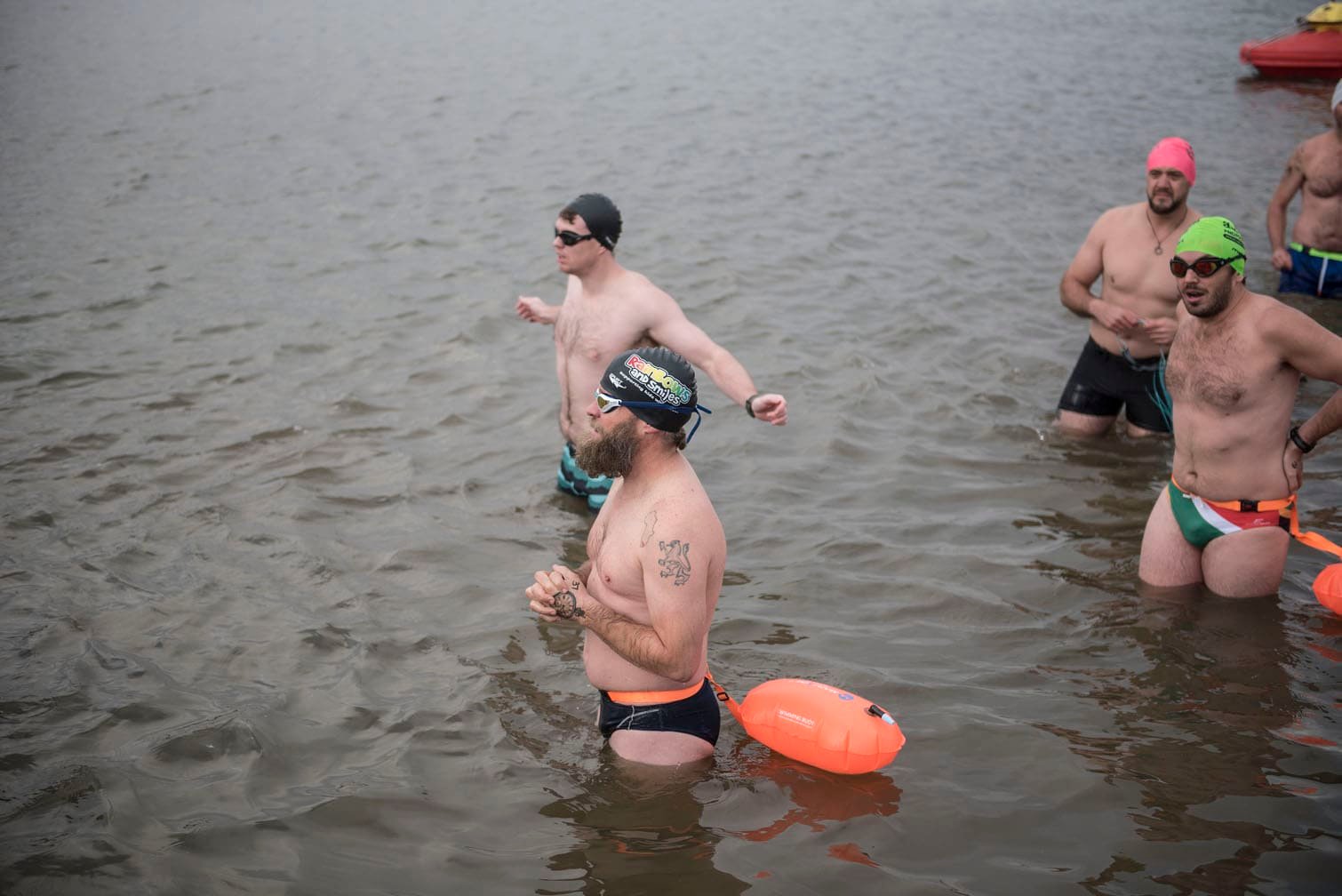 Polar bear mid-winter swim in Benoni