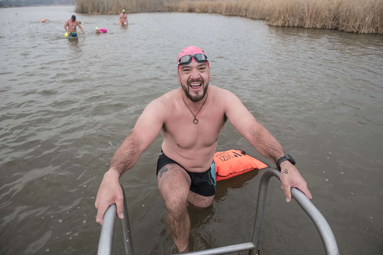 Polar bear mid-winter swim in Benoni
