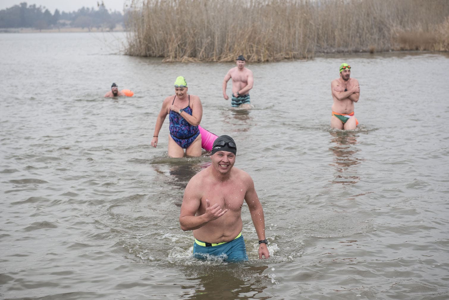 Polar bear mid-winter swim in Benoni