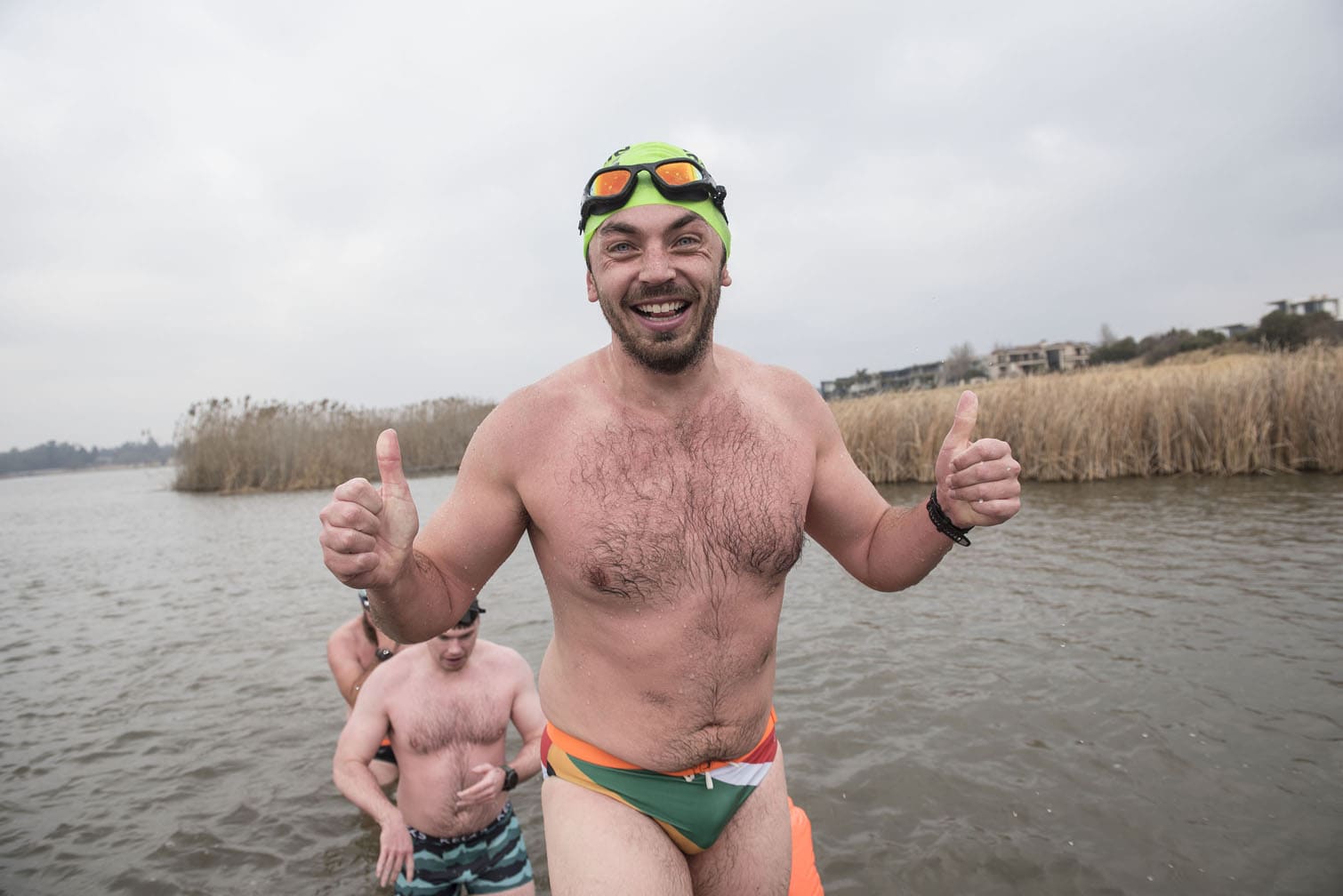 Polar bear mid-winter swim in Benoni