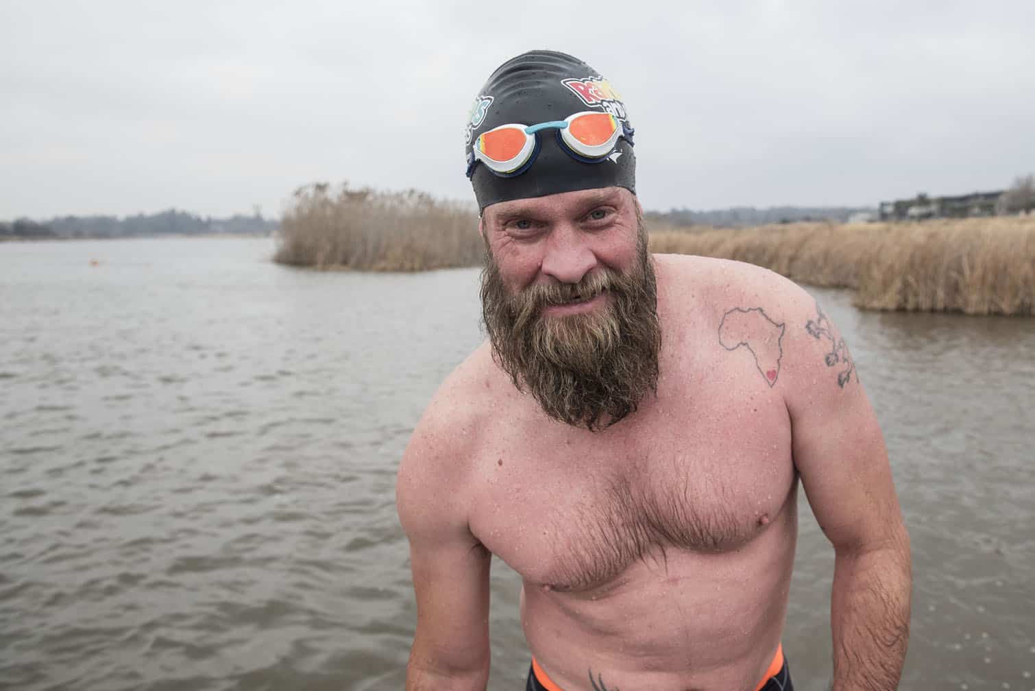 Polar bear mid-winter swim in Benoni