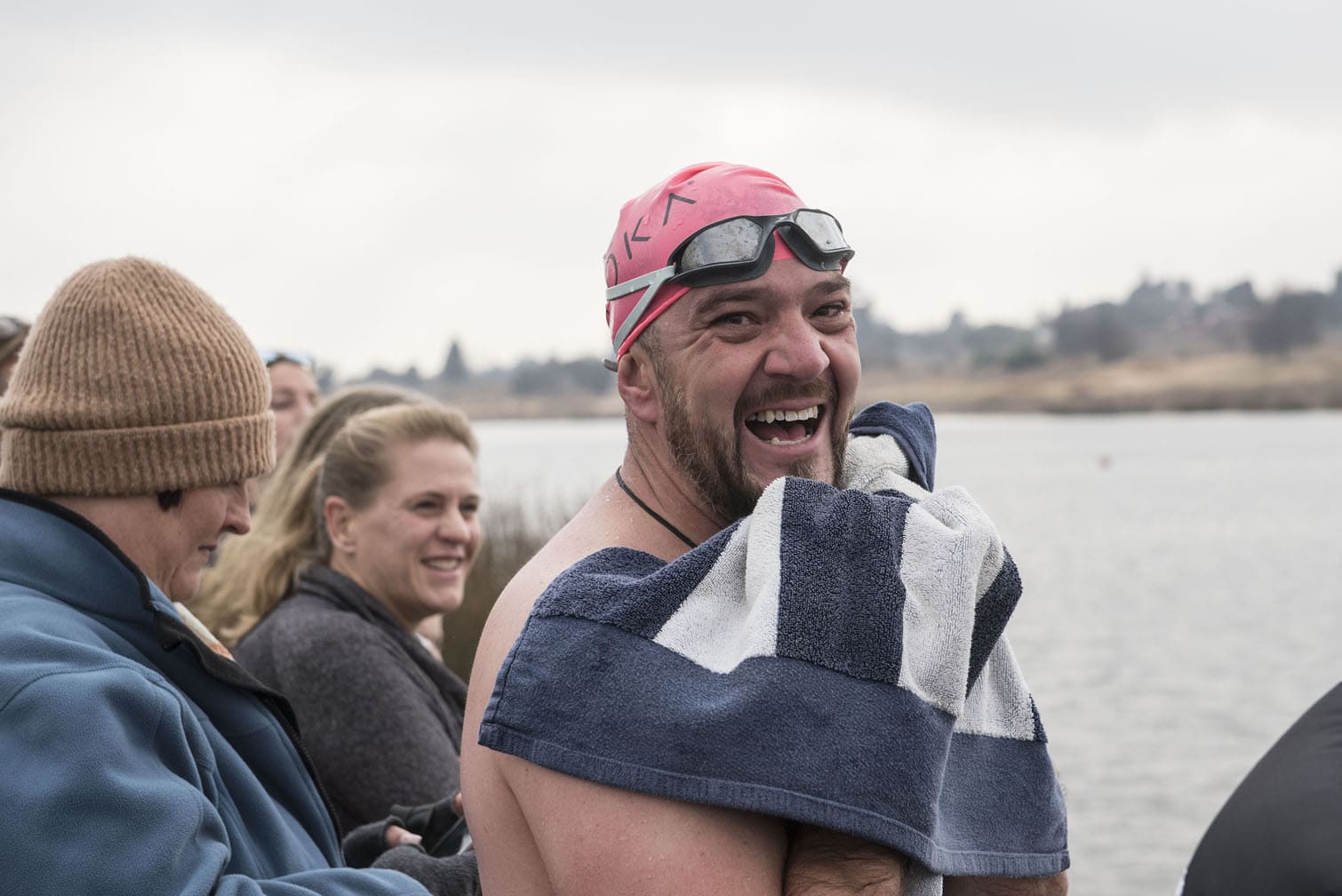 Polar bear mid-winter swim in Benoni